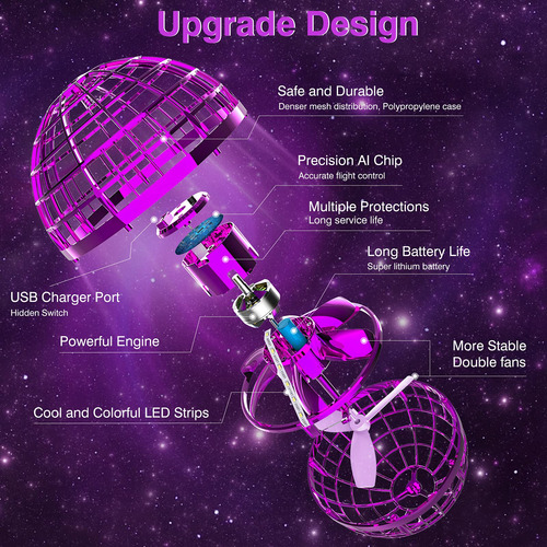 Orbe Volador Esferico De Plastico Abs Luces Led Color Morado