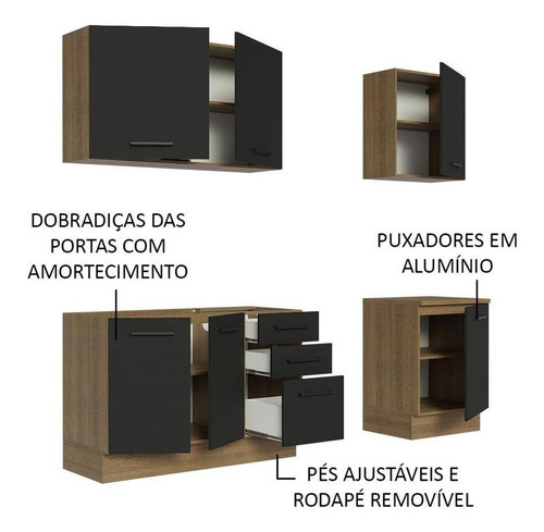 Cozinha Completa Agata Madesa 180001 C Armá Balc S Tampo Rp Cor Rustic/Preto