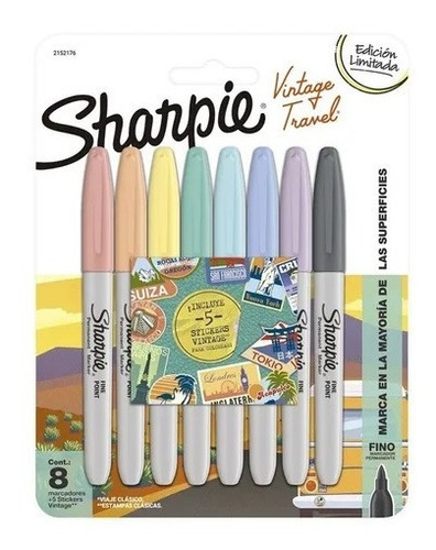 Marcadores Sharpie Set 8 Colores Vintage Travel + 5 Tarjetas