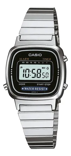 Casio Relógio Casio LA670 Feminino Digital Prateado, Com Alarme e Cronógrafo
