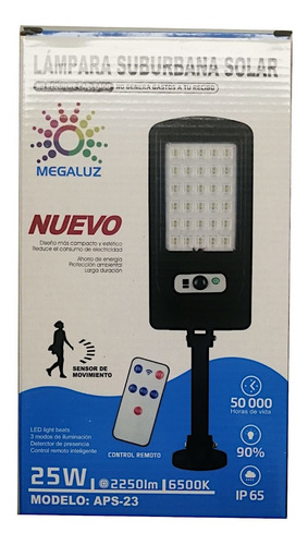 Lampara Solar Suburbana Led 25w Sensor Movimiento Pack 2 Pzs