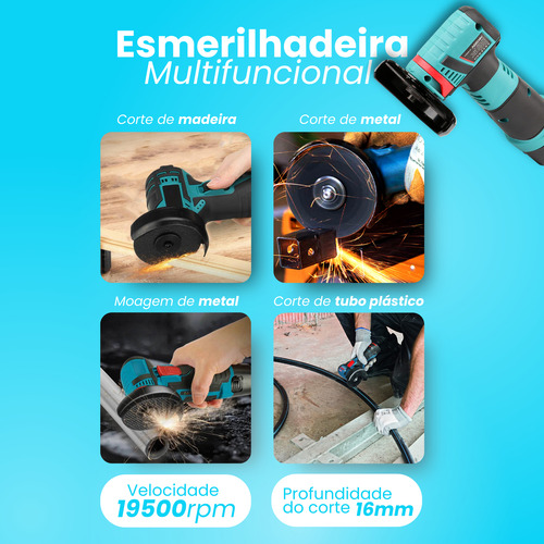 Lixadeira Esmerilhadeira Angular Serra Aço Portátil Sem Fio