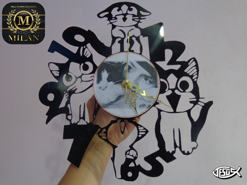 Reloj Disco De Vinilo Lp - Gatitos, Gatos Y Números Negro