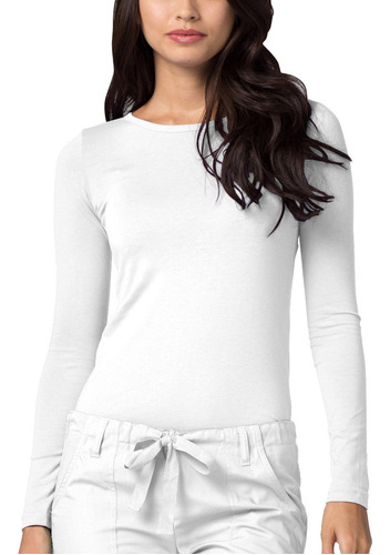 Adar Underscrubs Camiseta De Manga Larga Para Mujer, Blanco