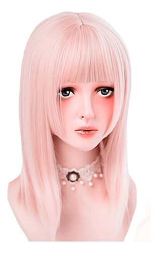 Peluca Rosa Kanekalon 55cm Cosplay Disfraz