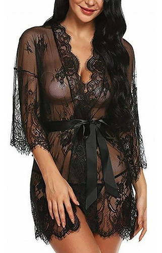 Imagen 3 de 10 de Babydoll Encaje Lencería Bata Sexy Incluye Tanga Talla Grand