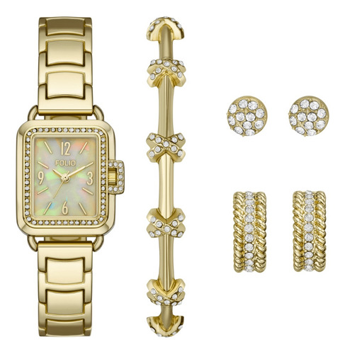 Reloj Dama Mass Market Fmdfl2069 De Aleacion Dorado Fondo Nacarado
