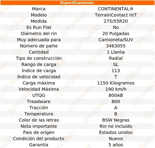 1 Llanta Terraincontact H/t Continental 275/55r20 113t Sl