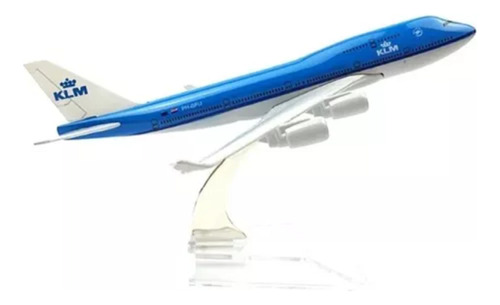 Avión De Klm Escala 1:400 Metálico De  16 Cm Con Base