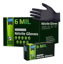 Comprar Guantes De Nitrilo Negros Resistentes, 6 Mil Desechables.