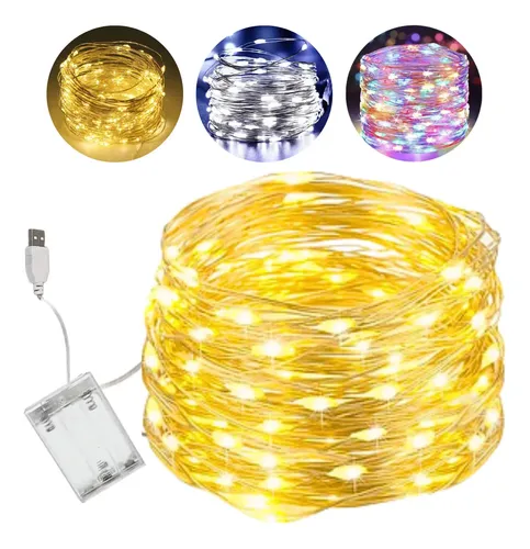Cordão Fio De Fada 10m 100 Leds Enfeite Natal Branco Quente
