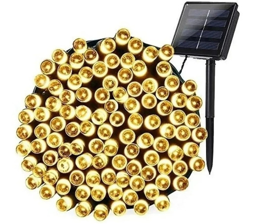 Luz Solar Guirnalda Navidad De 100 Led 12 Mt Cable Verde