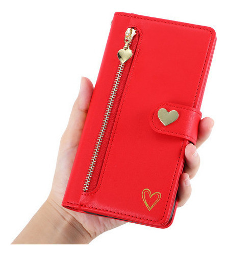 Jing Funda De Piel Tipo Cartera Con Cremallera Para Samsung