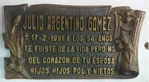 Placa Recordatoria Cementerio 22x12 Fundicion De Bronce