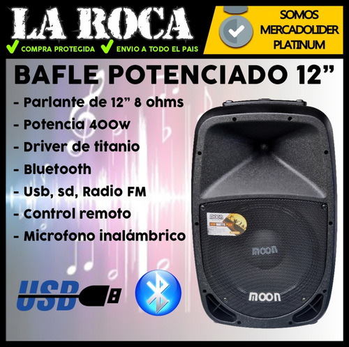 Imagen 4 de 10 de Parlante Potenciado Bafle 12 400w Bluetooth Usb Bateria 2mic