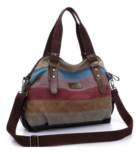 Bolso De Hombro Vintage Casual A Rayas De Gran Capacidad