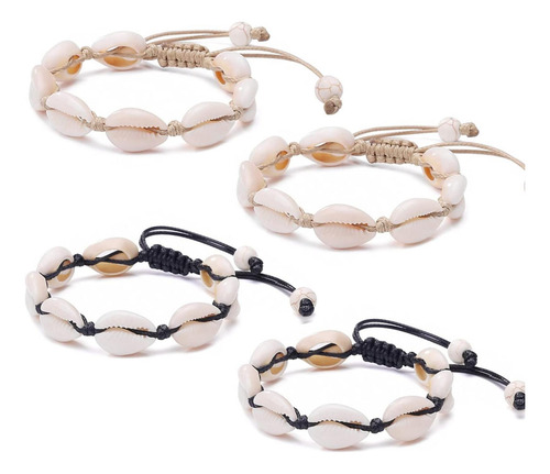 Paquete De 4 Pulseras De Concha Ajustables, Juego De Cuentas
