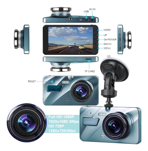Vídeo Cámara Automóvil Dual Dvr Testigo Visión Nocturna Hd