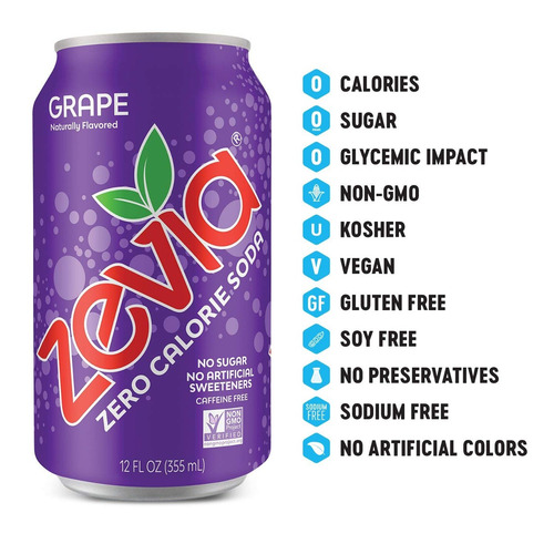 Zevia Zero Calorie Soda, Uva, Endulzado Naturalmente Soda, (