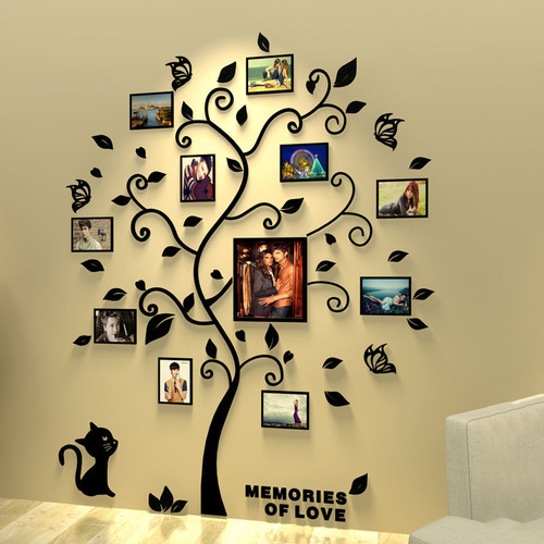 Gran Calcomanía De Árbol Familiar 3d Con Marcos De Fotos En Vinilo, Autoadhesiva, Con Frases Removibles, Hojas Y Gatitos, Decoración De Pared Para Sala, Cuarto Infantil O Guardería (lado Izquierdo)