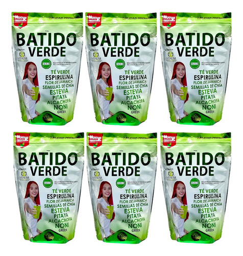 6 Batido Verde 450g Fibra Verde - g a $40