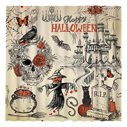 Gracioso Árbol Vintage Cortina De Ducha Helloween Fl5nb