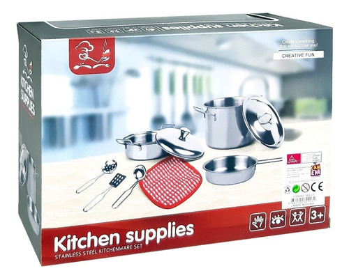 Juego De Cocina Ollas De Juguete Metal Aluminio Resistente Color Multicolor