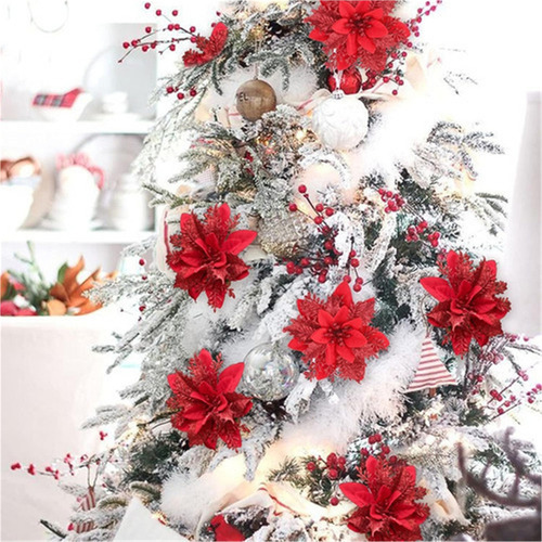 A 10 Flores Artificiales De Nochebuena Rojas De 14 Cm For