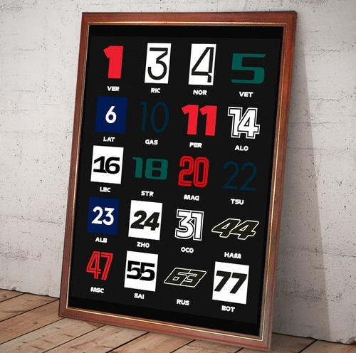 Cuadro Decorativo Poster Fórmula 1 Numeros Pilotos 2022 F1