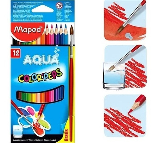 Imagen 2 de 9 de Lapices De Color Acuarelables Maped Color Peps X12 + Pincel
