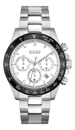 Reloj De Pulcera Hugo Boss De 3 Esferas Correa Plateado Bisel Plateado Fondo Blanco
