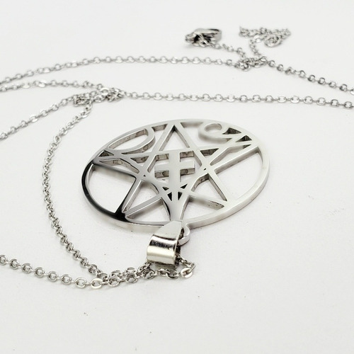 L Collar Dije Pentagrama Cruz Invertida Plateado Acero