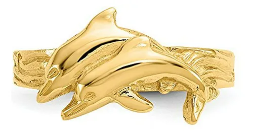 Anillo Dedo Del Pie Dos Delfines Oro Amarillo 14k
