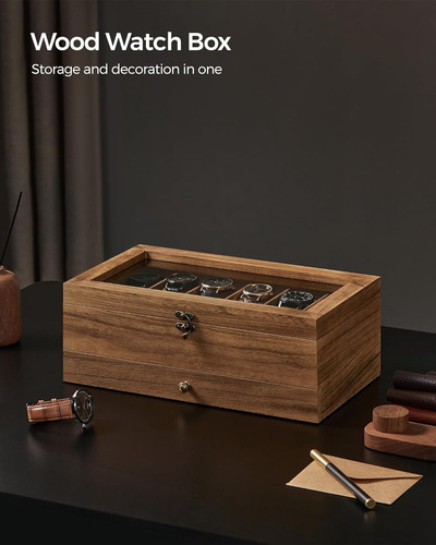 Songmics Caja Para Relojes De 12 Ranuras, Vitrina Para Re...