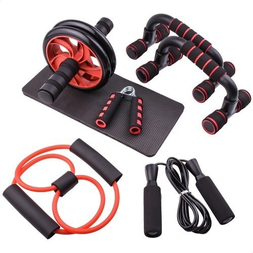 Kit Rodillo Abdominal Barras Push-up Cuerda Ejercitador Mano