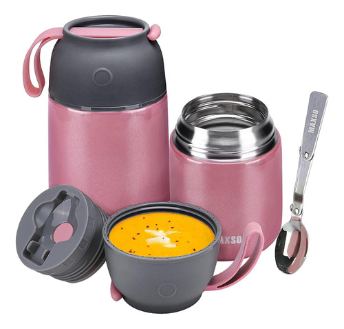 Termo Itslife P/alimentos, 0.7 L Y 0.5 L, Rosa, Paquete De 2