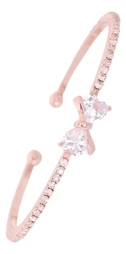 Pulseira Feminina Rosê Gold Pedras Lacinho Menina Filha C262 Comprimento 20 Cm Diâmetro 6 Cm