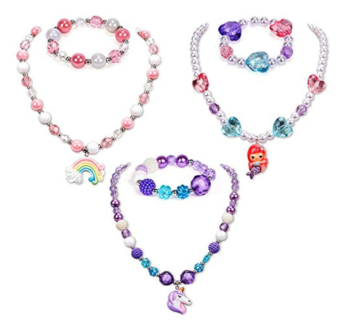 G.c 3 Juegos De Pulsera De Collar De Princesa Para Niña Con 