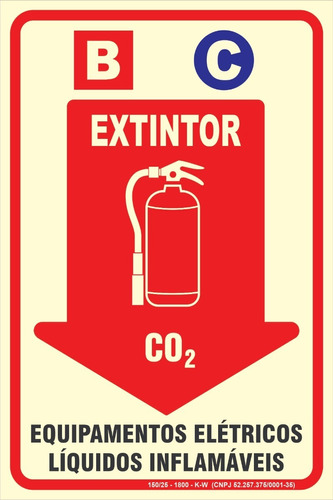 Placa Extintor Bc Co2 Equipamento Elétrico Fotoluminescente