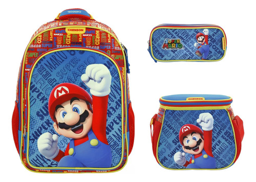 Kit Mochila Lonchera Y Lapicera Super Mario Primaria Vs3432 Color Multicolor