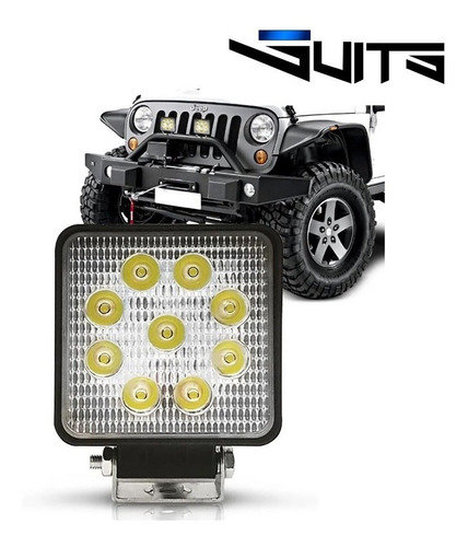 Imagem 2 de 5 de Farol Axiliar Universal 27w 9 Leds 6000k 12 / 24v Quadrado