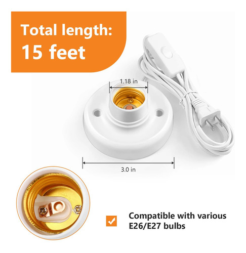 Enchufe De Bombilla Con Cable, Base De Lámpara E26/e27 De Es