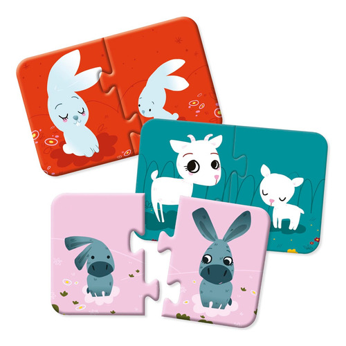 Puzzle Mamá Y Bebé De 2 Piezas X 12 Puzzles Animales