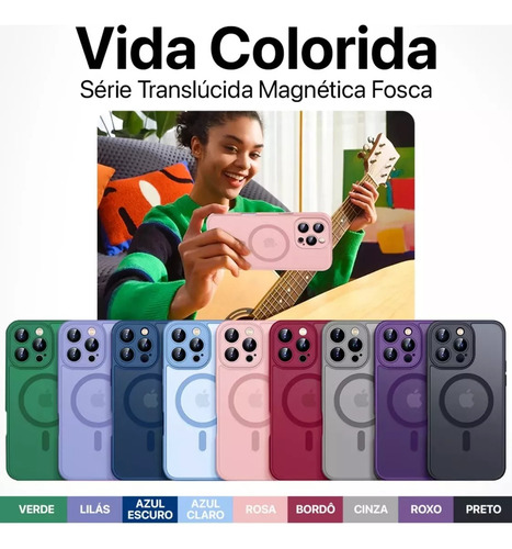 Capinha Case Fosca Color Proteção Câmera Magsafe Para iPhone