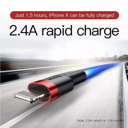 Cable Lightning Cable Reforzado Carga Rápida 1m Rojo