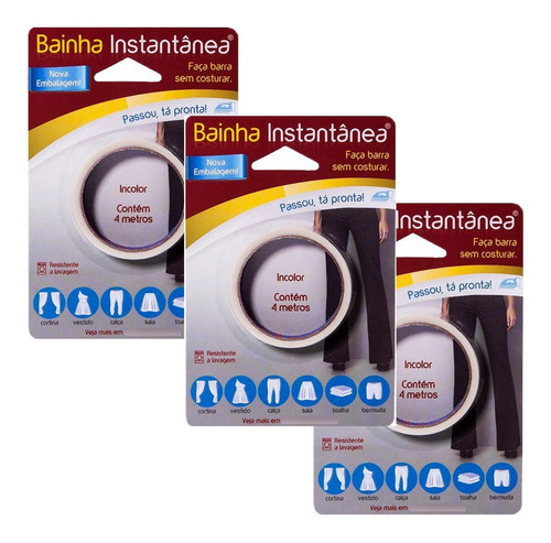 Kit 3 Fitas Bainha Instantânea Magica Faça Barra Sem Costura