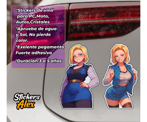 2 Stickers Anime Calcomonia Waifu 18 Para Moto Auto 17cm