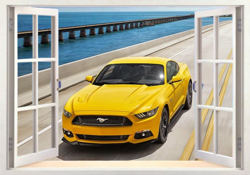 Adesivo De Parede  Carros Turbinados Mustang Amarelo Muscle 