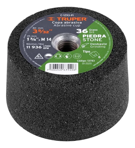Copa desbaste piedra 3-5/32'' grano 36 ent. M1 Truper C-1293-PI