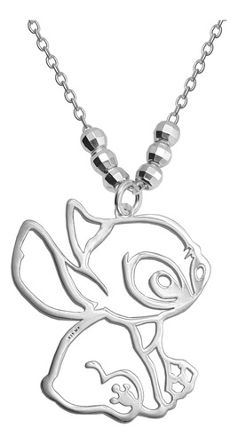 Collar De Plata Brilloso Caricatura Stitch 45 Cm Plateado